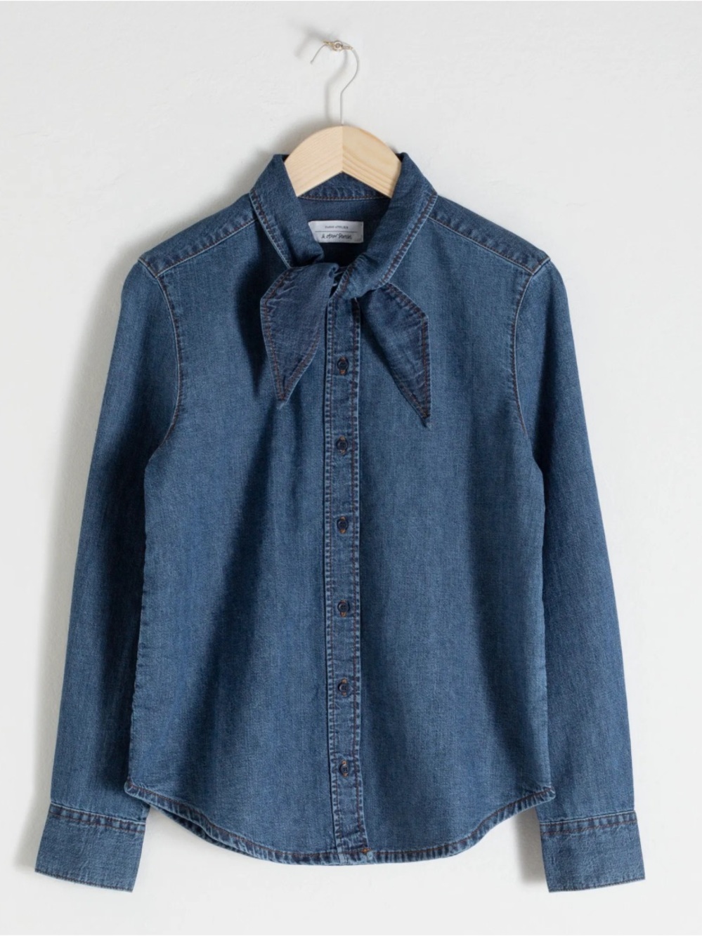 And Other Stories Women’s Bow Denim Button Up Blouse Size 0 Shirt Top